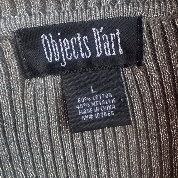 Objects D'art Long Sleeve Embellished V-Neck Gray Metallic Ribbed Sweater Size L - Picture 3 of 7